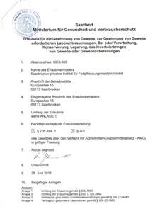 Erlaubnis Gewebegesetz                    SpIF-GmbH Saarbrücken